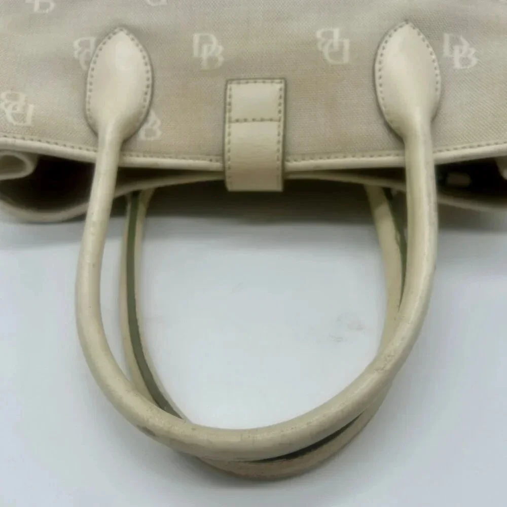 Dooney & Bourke DB Monogram Logo Purse Off White Ivory Canvas Leather Top Handle